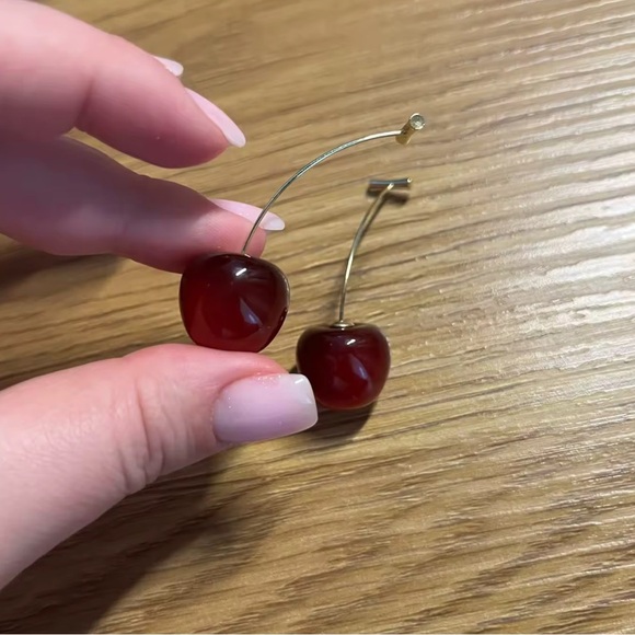 Red Cherry Drop Earrings - Picture 3 of 5